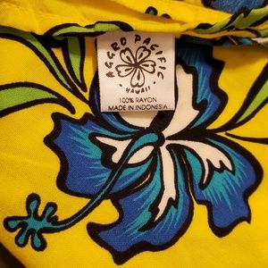 Aggro Pacific Swim Sarong blue hibiscus on a bright yellow background long cover